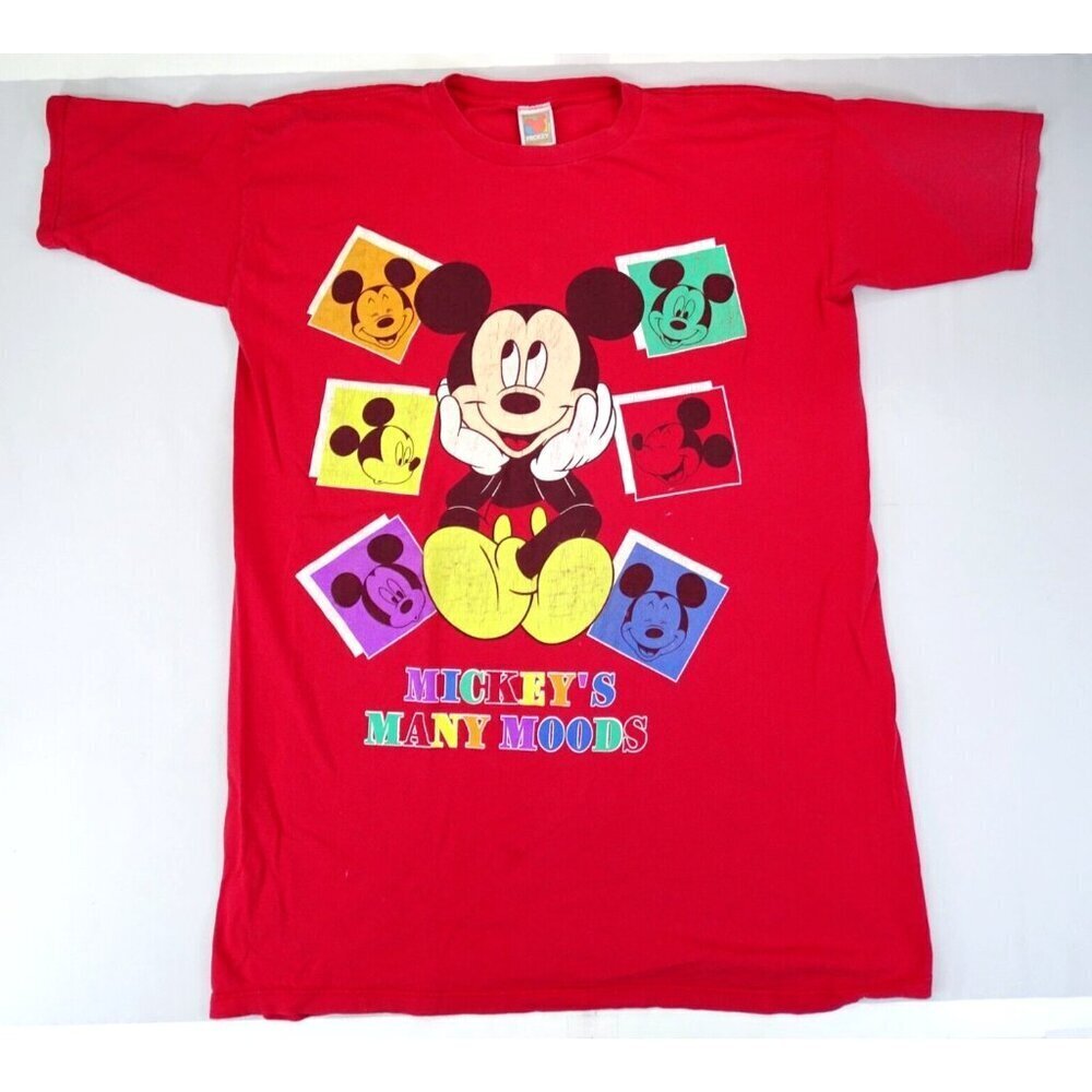 Vintage Mickey Mouse Mickey's Many Moods Mouse Disney Red T-Shirt One Size